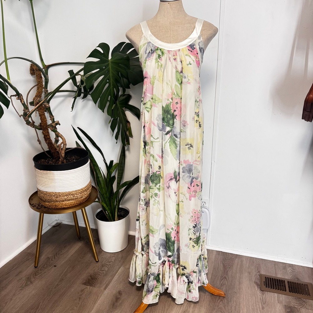 Soft Surroundings Maxi Dress Womens M Multicolor Floral Ruffle Hem Boho Summer